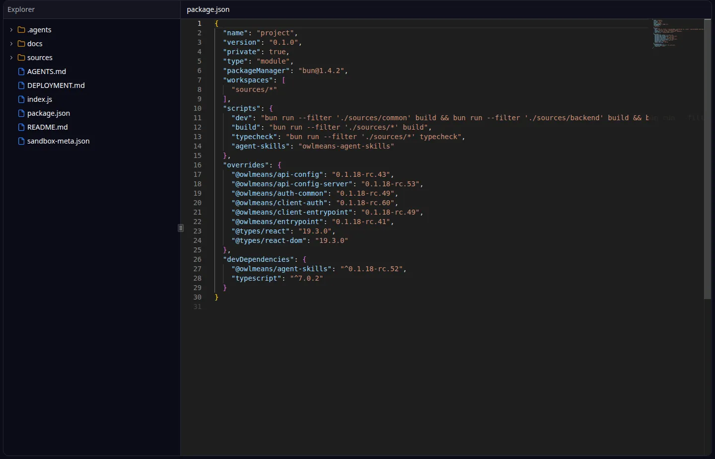 Editor: generated project files and source.