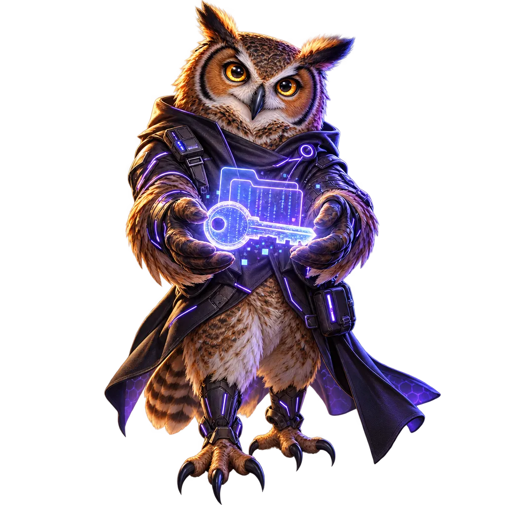 An OwlMeans owl handing over a codebase you own